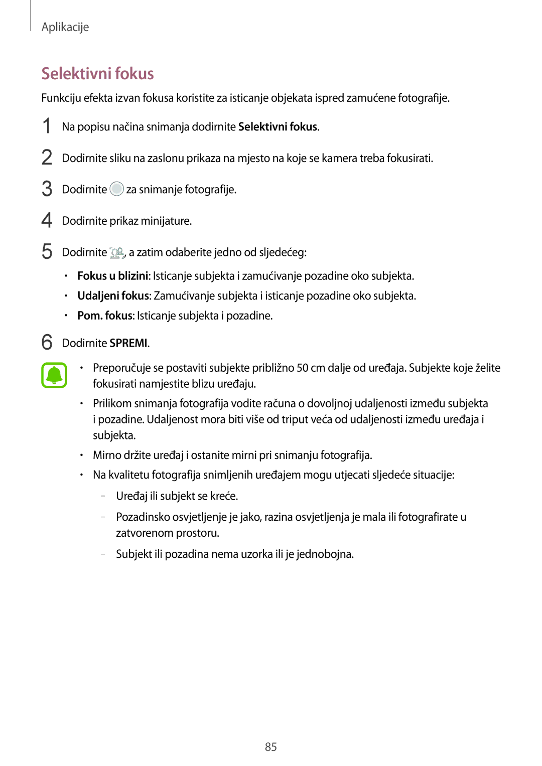 Samsung SM-G930FZDATWO, SM-G930FZKAVIP, SM-G930FZKATWO, SM-G930FZKADHR, SM-G930FZWASEE, SM-G930FZSASEE manual Selektivni fokus 