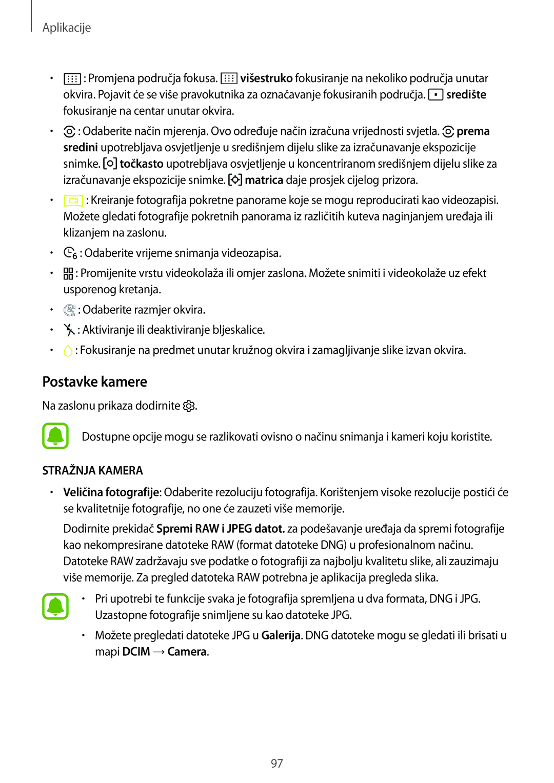 Samsung SM-G930FZDASEE, SM-G930FZKAVIP, SM-G930FZKATWO, SM-G930FZKADHR, SM-G930FZWASEE manual Postavke kamere, Stražnja Kamera 