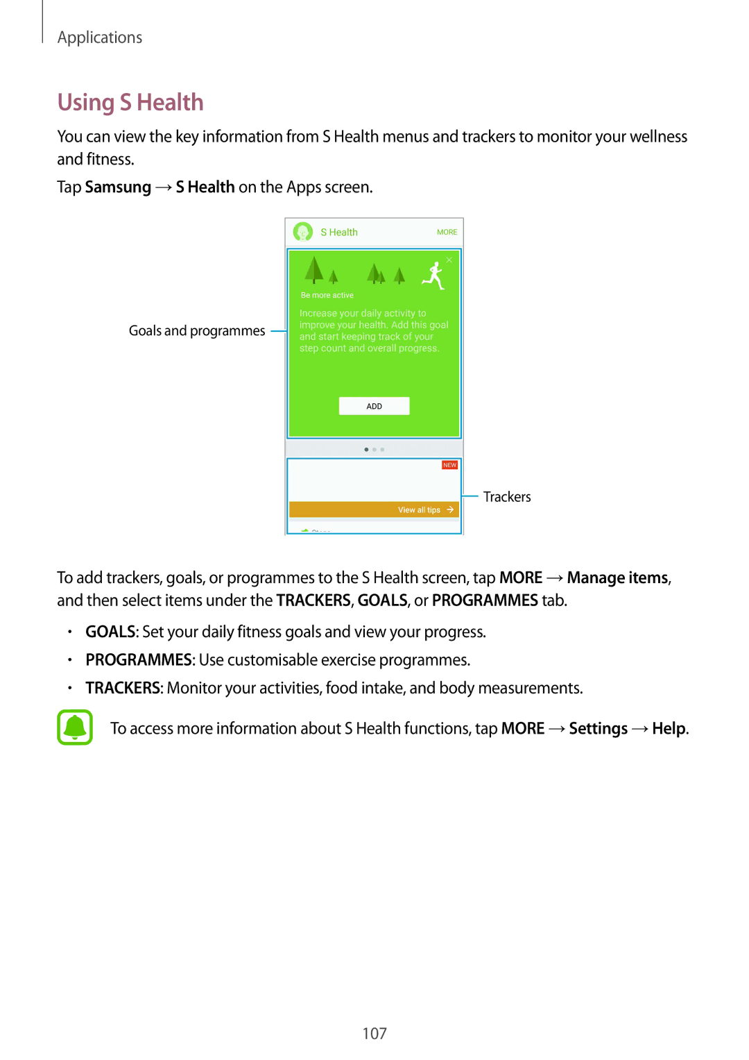 Samsung SM-G930FZKAEUR, SM-G930FZSADBT, SM-G930FZWADBT, SM-G930FZDADBT, SM-G930FZKADBT, SM-G930FEDADBT manual Using S Health 