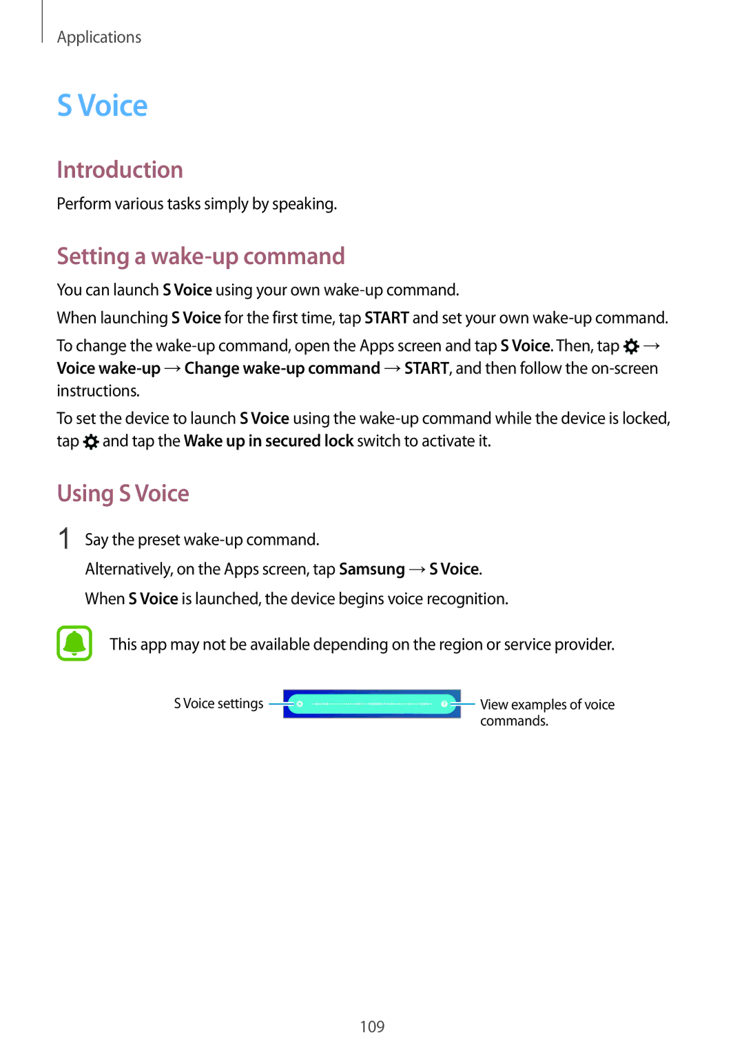 Samsung SM-G930FZDAILO, SM-G930FZSADBT, SM-G930FZWADBT, SM-G930FZDADBT manual Setting a wake-up command, Using S Voice 