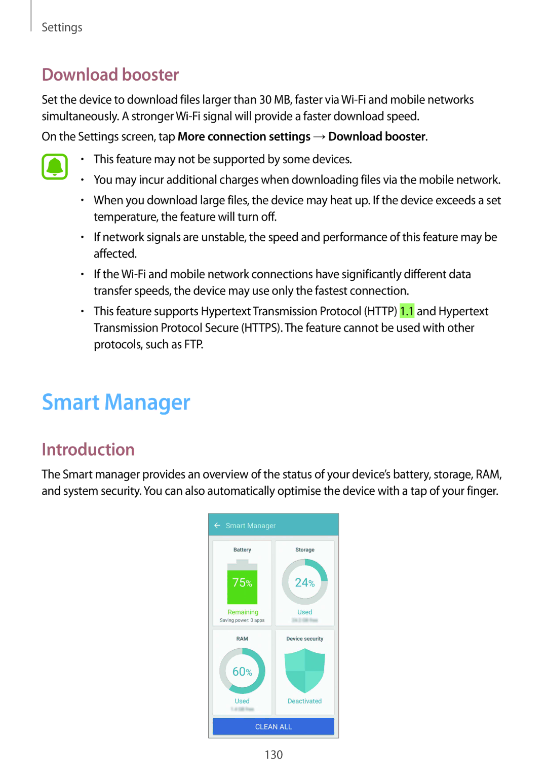 Samsung SM-G930FZKAITV, SM-G930FZSADBT, SM-G930FZWADBT, SM-G930FZDADBT, SM-G930FZKADBT manual Smart Manager, Download booster 