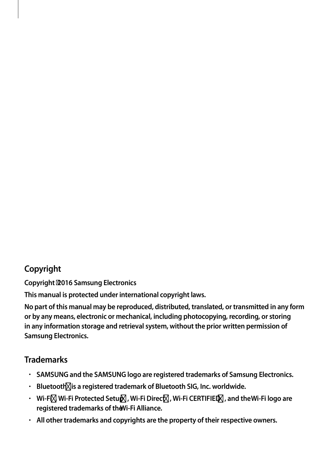 Samsung SM-G930FZSADBT, SM-G930FZWADBT, SM-G930FZDADBT, SM-G930FZKADBT, SM-G930FEDADBT, SM-G930FZWAXEF Copyright, Trademarks 