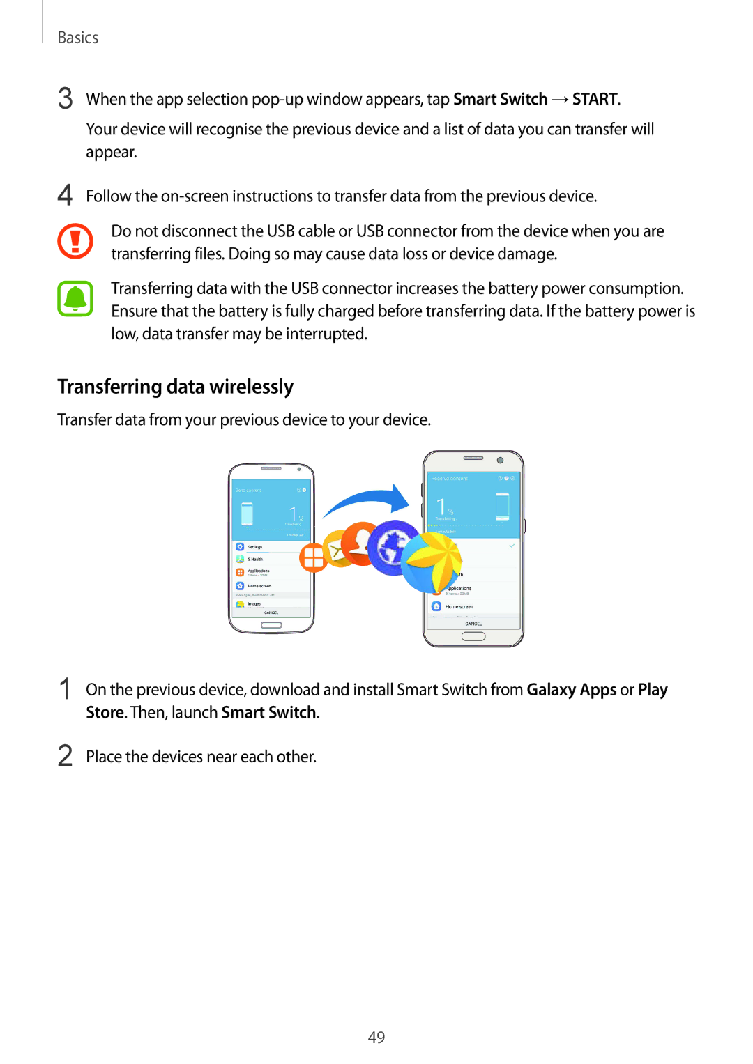 Samsung SM-G930FZKAEUR, SM-G930FZSADBT, SM-G930FZWADBT manual Transferring data wirelessly, Store. Then, launch Smart Switch 