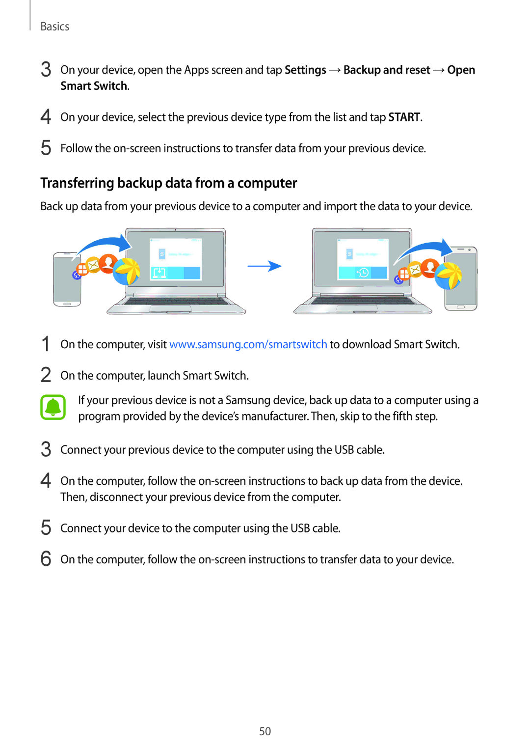 Samsung SM-G930FZKAILO, SM-G930FZSADBT, SM-G930FZWADBT manual Transferring backup data from a computer, Smart Switch 