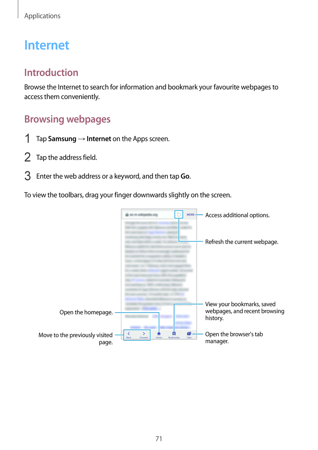 Samsung SM-G930FZDAITV, SM-G930FZSADBT, SM-G930FZWADBT, SM-G930FZDADBT, SM-G930FZKADBT manual Internet, Browsing webpages 
