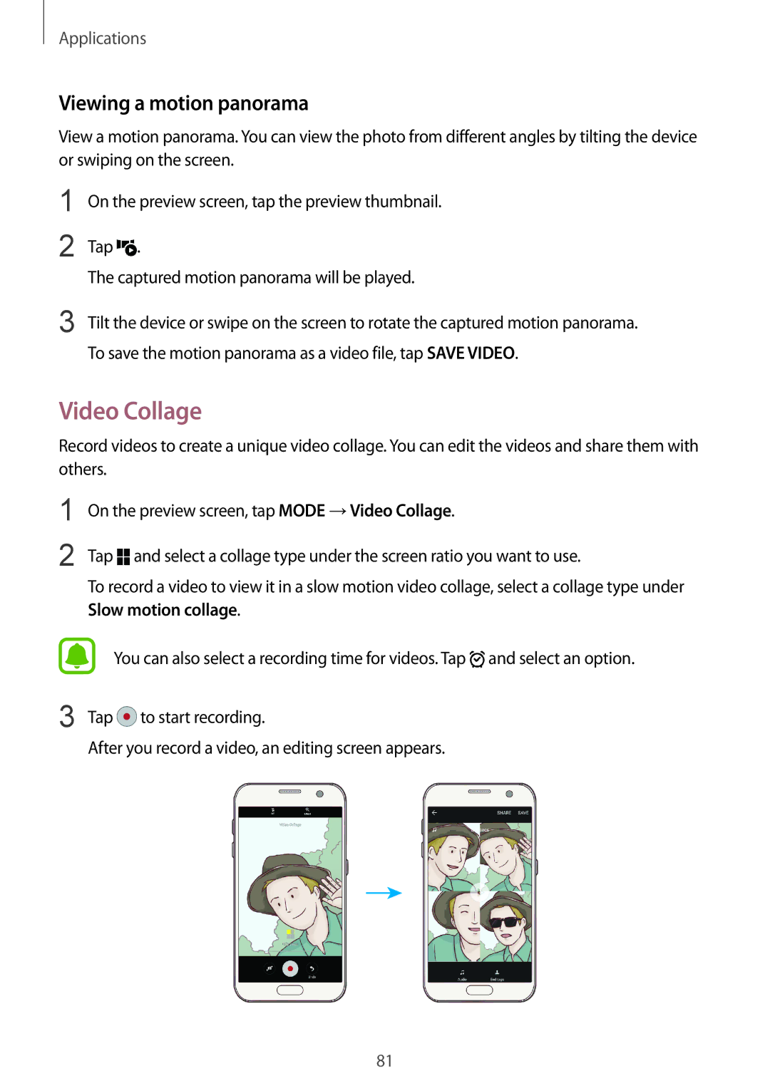Samsung SM-G930FZDAKSA, SM-G930FZSADBT, SM-G930FZWADBT, SM-G930FZDADBT manual Video Collage, Viewing a motion panorama 