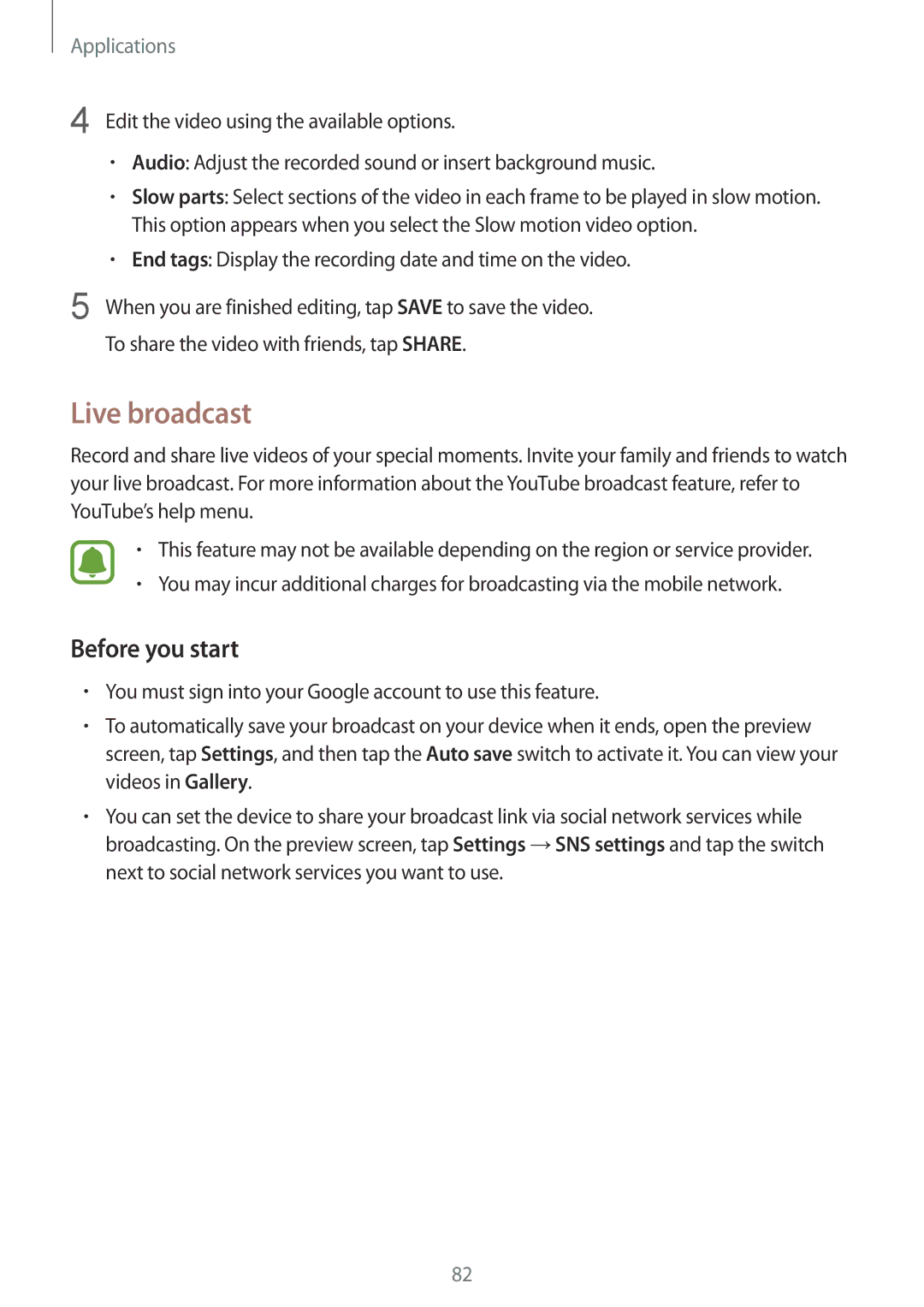 Samsung SM-G930FZWAKSA, SM-G930FZSADBT, SM-G930FZWADBT, SM-G930FZDADBT, SM-G930FZKADBT manual Live broadcast, Before you start 