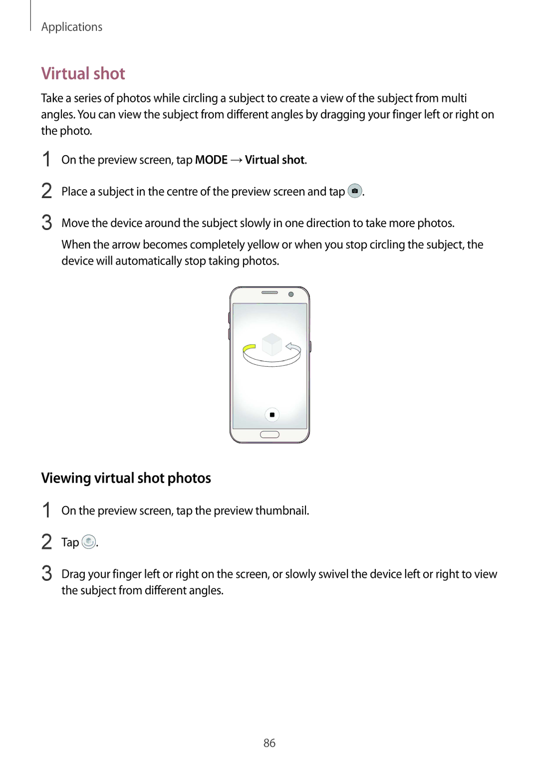 Samsung SM-G930FEDABGL, SM-G930FZSADBT, SM-G930FZWADBT, SM-G930FZDADBT manual Virtual shot, Viewing virtual shot photos 