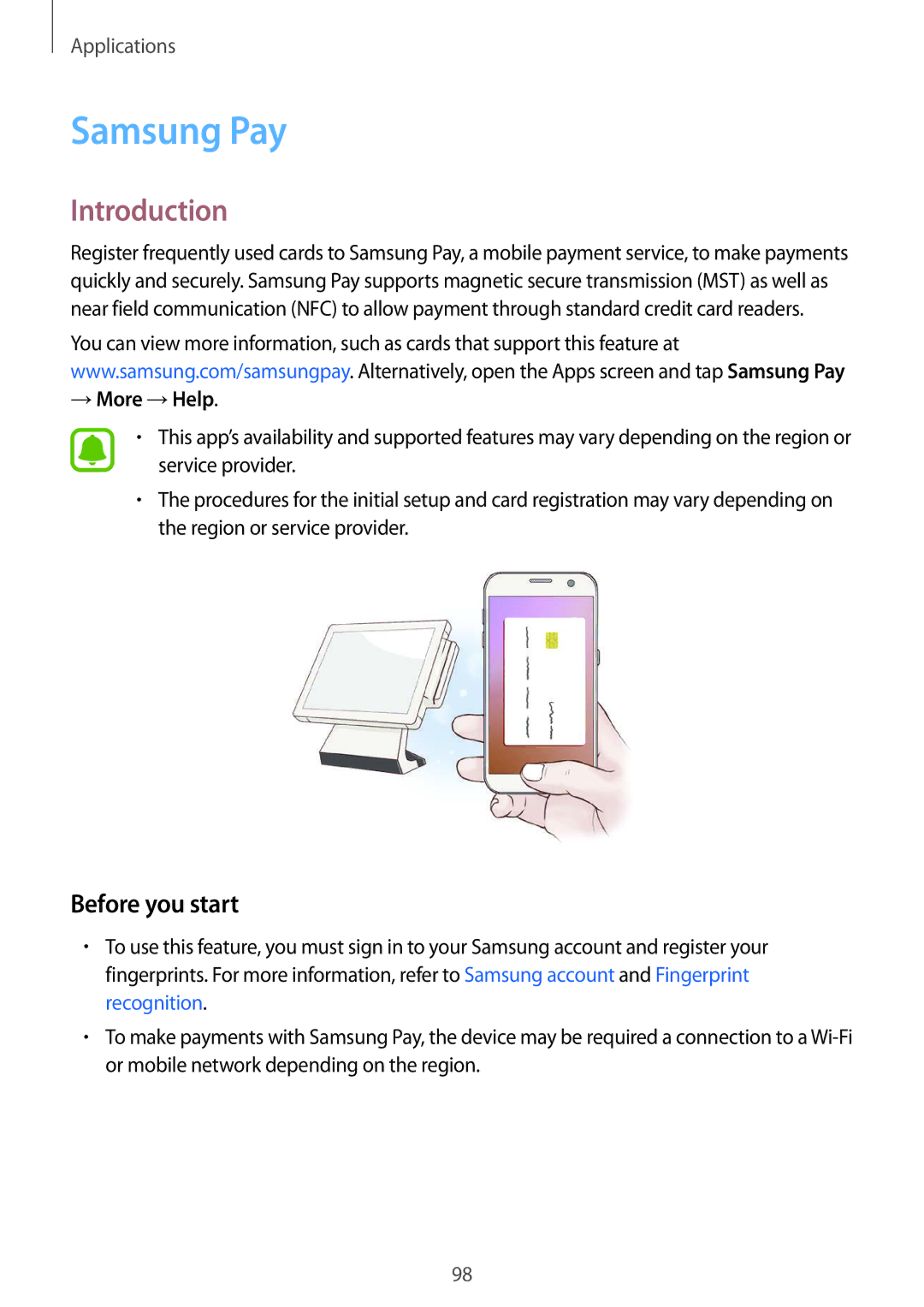 Samsung SM-G930FZKASEE, SM-G930FZSADBT, SM-G930FZWADBT, SM-G930FZDADBT, SM-G930FZKADBT manual Samsung Pay, → More →Help 