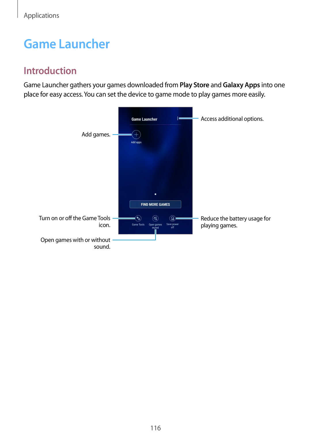 Samsung SM-G930FZKAETL, SM-G930FZSADBT, SM-G930FZWADBT, SM-G930FZDADBT, SM-G930FZKADBT manual Game Launcher, Introduction 