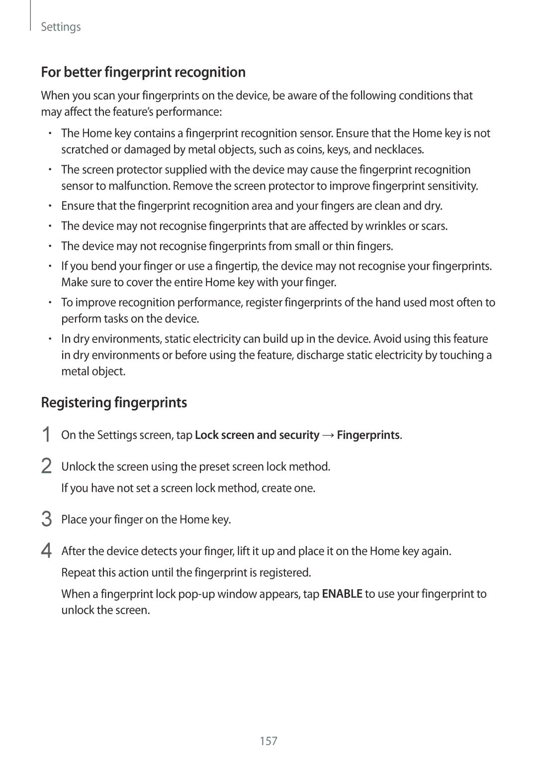 Samsung SM-G930FZSABGL, SM-G930FZSADBT, SM-G930FZWADBT manual For better fingerprint recognition, Registering fingerprints 