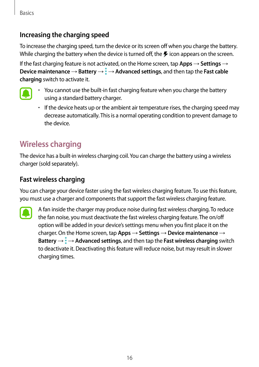 Samsung SM-G930FEDAPHE, SM-G930FZSADBT manual Wireless charging, Increasing the charging speed, Fast wireless charging 