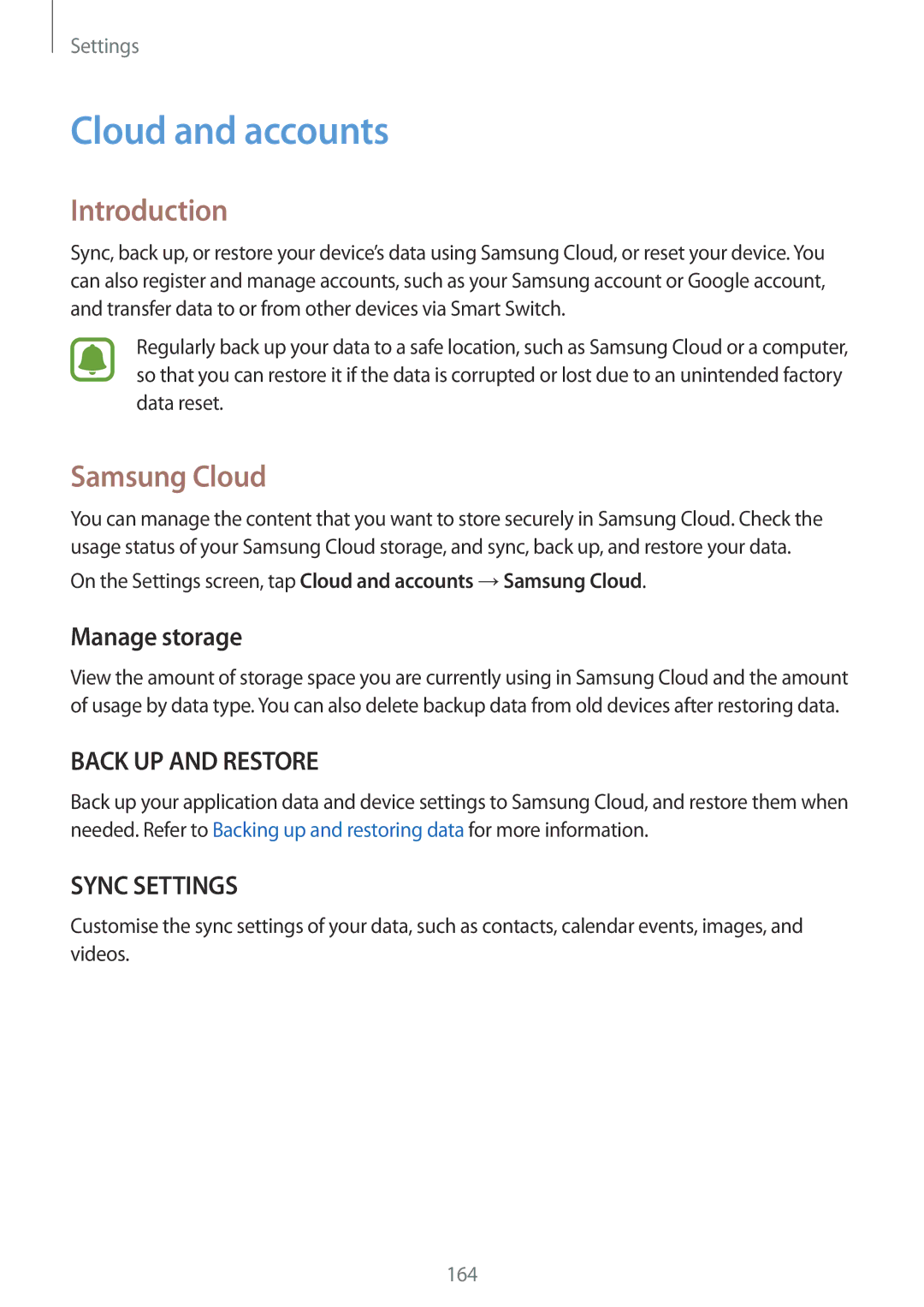 Samsung SM-G930FZKAILO, SM-G930FZSADBT, SM-G930FZWADBT, SM-G930FZDADBT Cloud and accounts, Samsung Cloud, Manage storage 