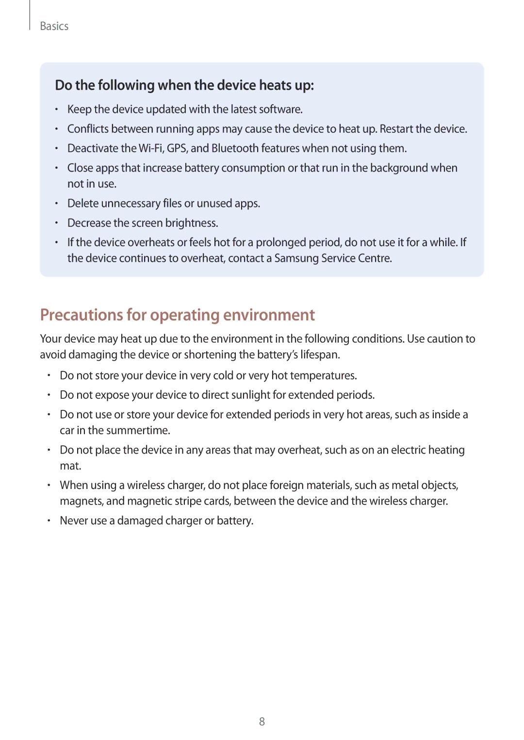 Samsung SM-G930FEDAXEF manual Precautions for operating environment, Keep the device updated with the latest software 