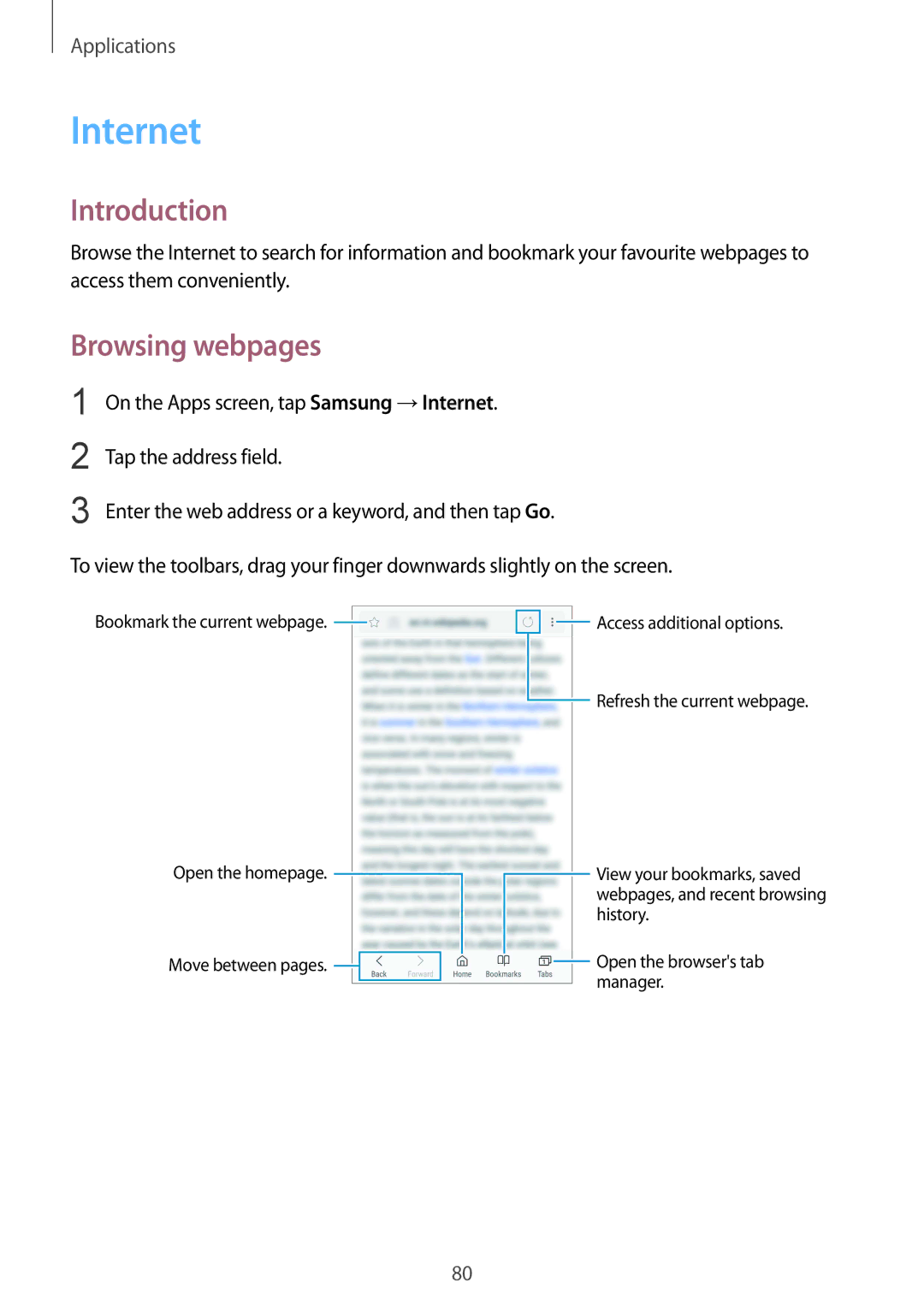 Samsung SM-G930FZKAILO, SM-G930FZSADBT, SM-G930FZWADBT, SM-G930FZDADBT, SM-G930FZKADBT manual Internet, Browsing webpages 