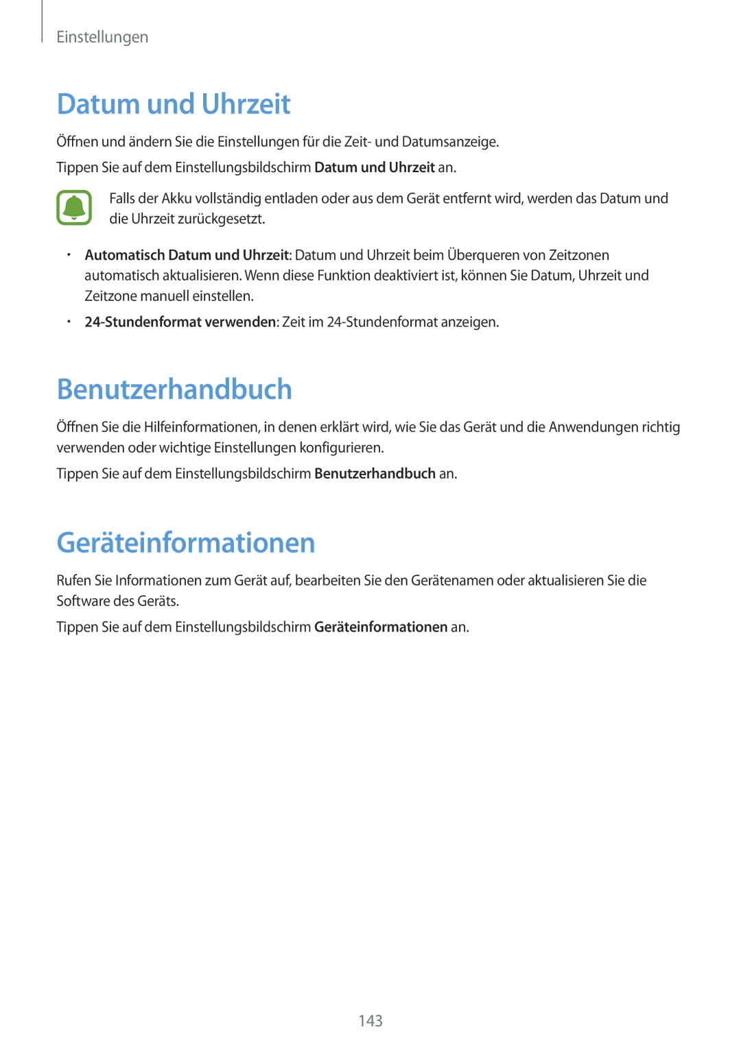 Samsung SM-G930FZKADBT, SM-G930FZSADBT, SM-G930FZWADBT manual Datum und Uhrzeit, Benutzerhandbuch, Geräteinformationen 