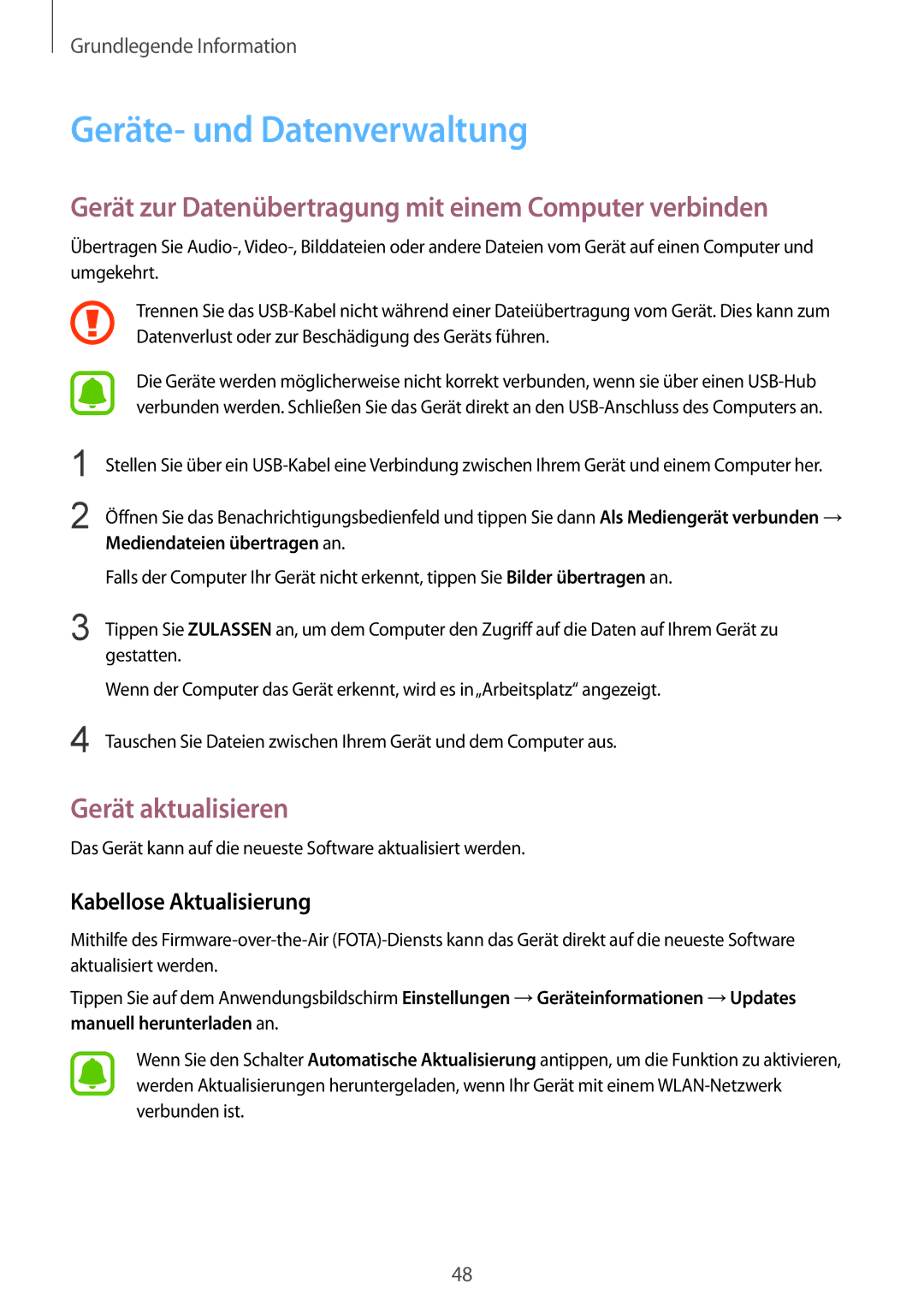 Samsung SM-G930FZKADBT manual Geräte- und Datenverwaltung, Gerät zur Datenübertragung mit einem Computer verbinden 