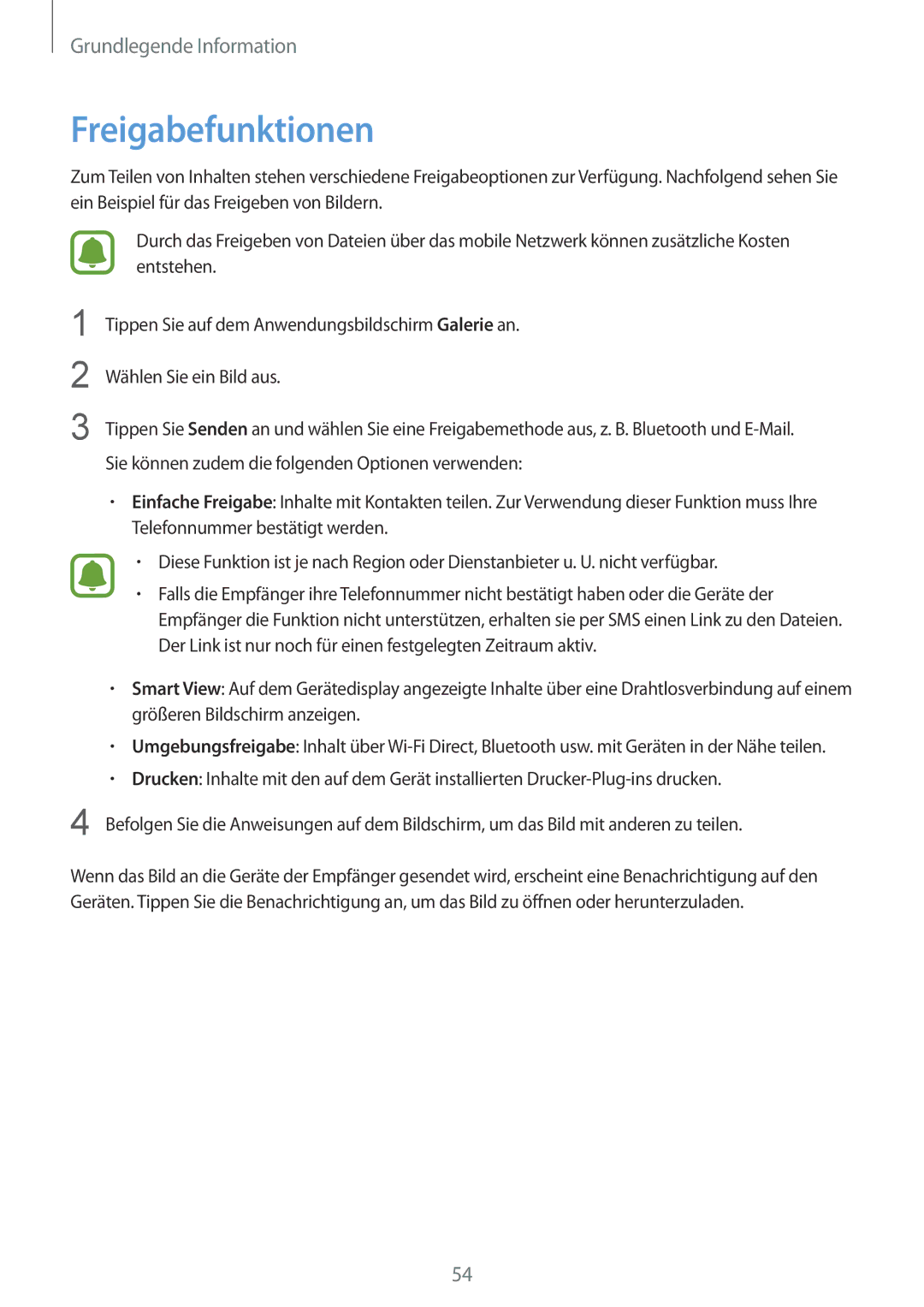 Samsung SM-G930FEDADBT, SM-G930FZSADBT, SM-G930FZWADBT, SM-G930FZDADBT, SM-G930FZKADBT manual Freigabefunktionen 