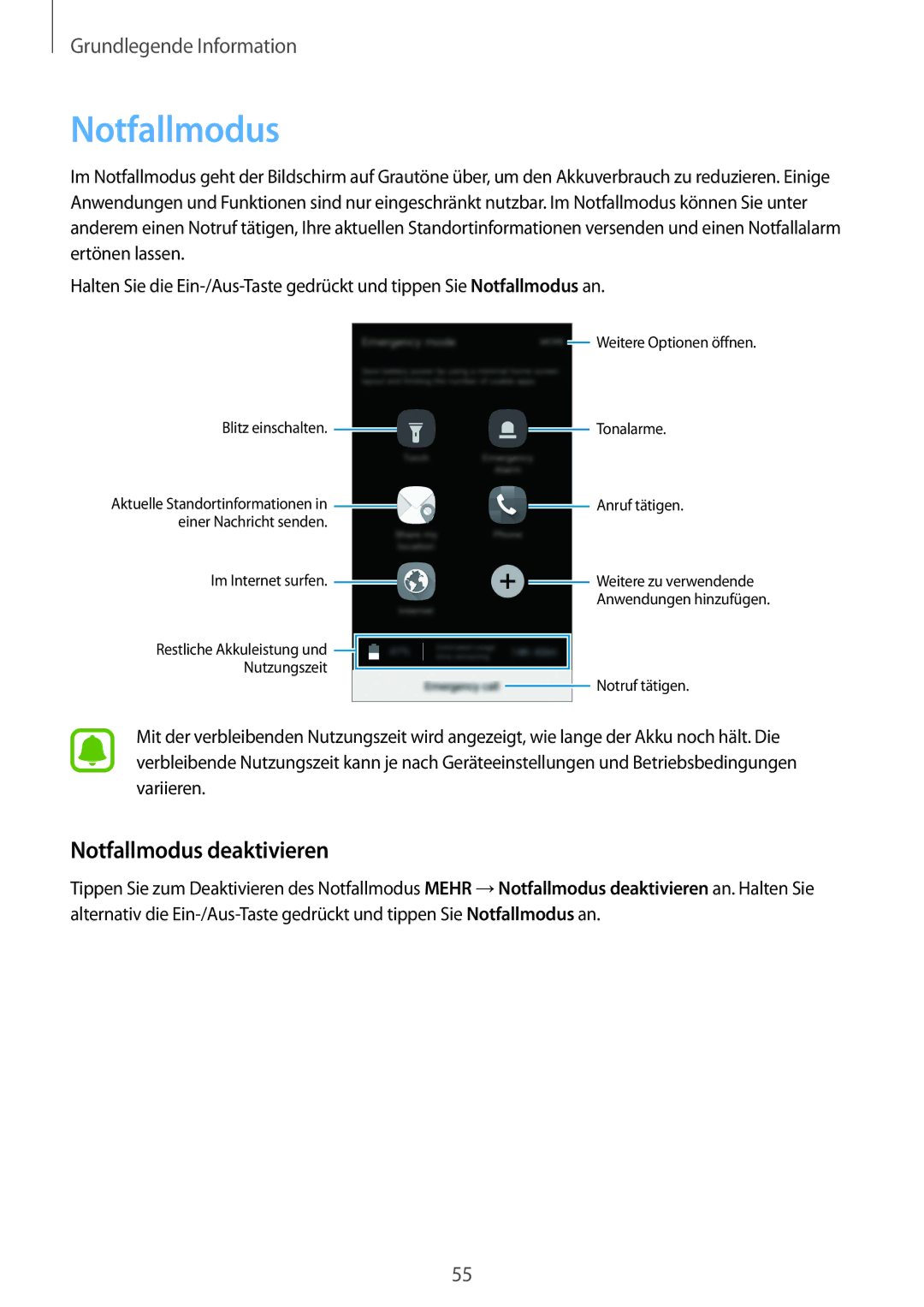 Samsung SM-G930FZSADBT, SM-G930FZWADBT, SM-G930FZDADBT, SM-G930FZKADBT, SM-G930FEDADBT manual Notfallmodus deaktivieren 