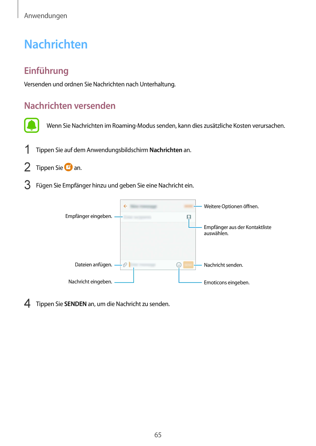 Samsung SM-G930FZSADBT, SM-G930FZWADBT, SM-G930FZDADBT, SM-G930FZKADBT, SM-G930FEDADBT manual Nachrichten versenden 