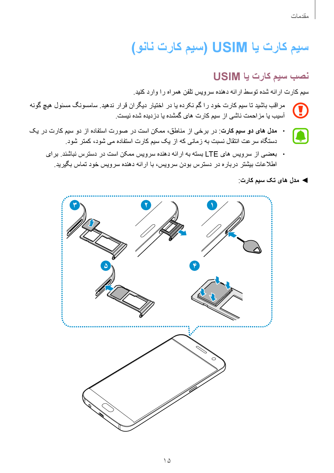 Samsung SM-G930FZKAKSA, SM-G930FZSAKSA, SM-G930FEDUKSA, SM-G930FEDAKSA manual Usim ای تراک میس بصن, تراک میس کت یاه لدم 