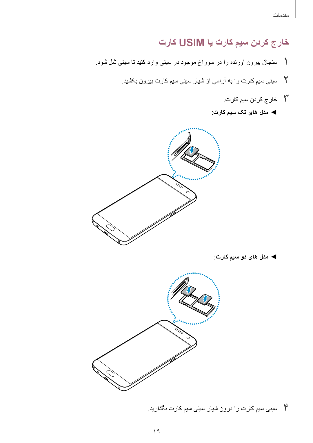 Samsung SM-G930FEDUKSA, SM-G930FZSAKSA manual تراک Usim ای تراک میس ندرک جراخ, تراک میس کت یاه لدم تراک میس ود یاه لدم 