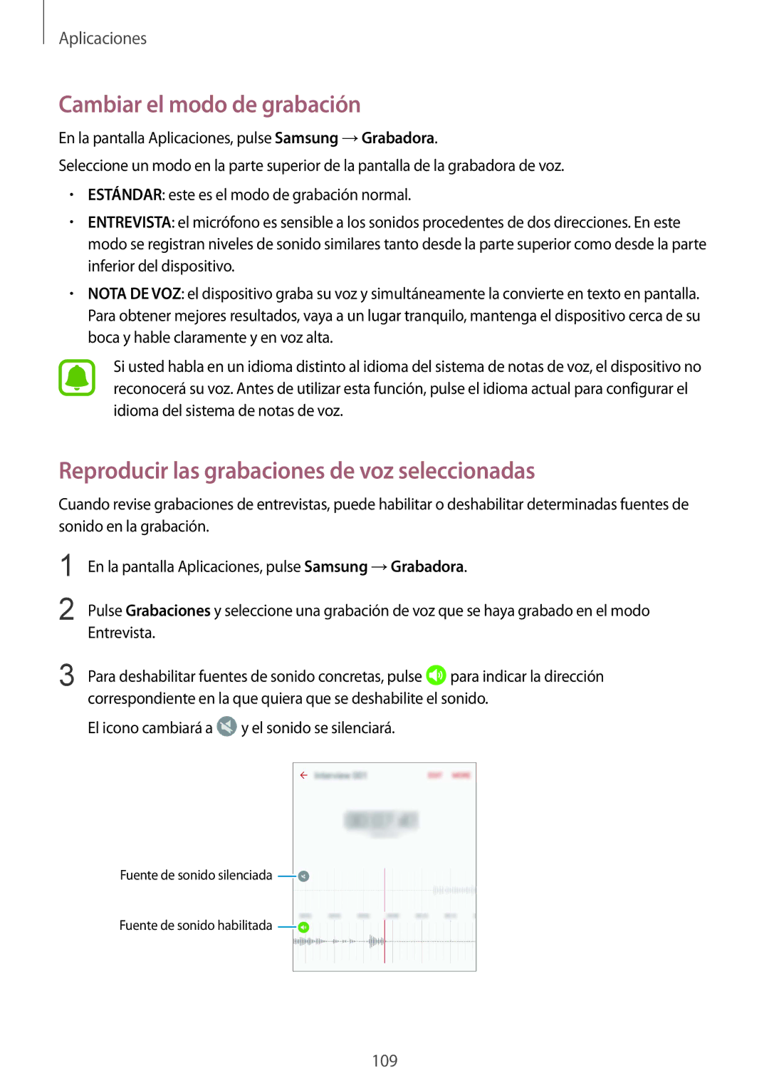 Samsung SM-G930FEDAPHE, SM-G930FZSAPHE manual Cambiar el modo de grabación, Reproducir las grabaciones de voz seleccionadas 