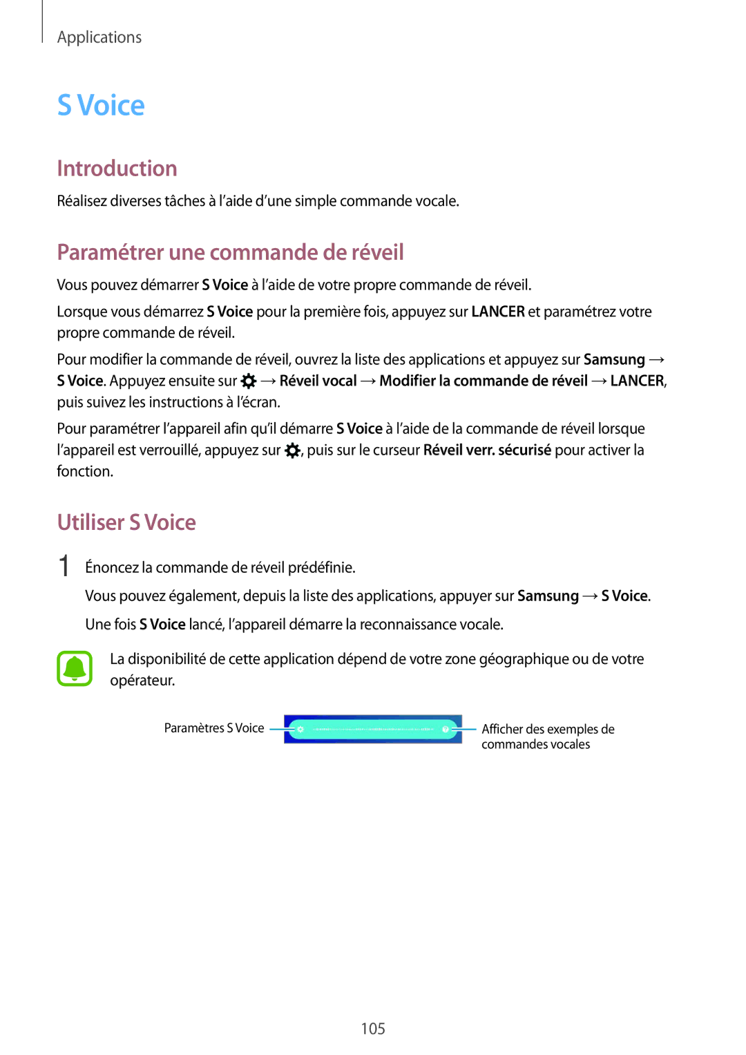 Samsung SM-G930FZWAXEF, SM-G930FZDAXEF, SM-G930FZKAXEF manual Paramétrer une commande de réveil, Utiliser S Voice 