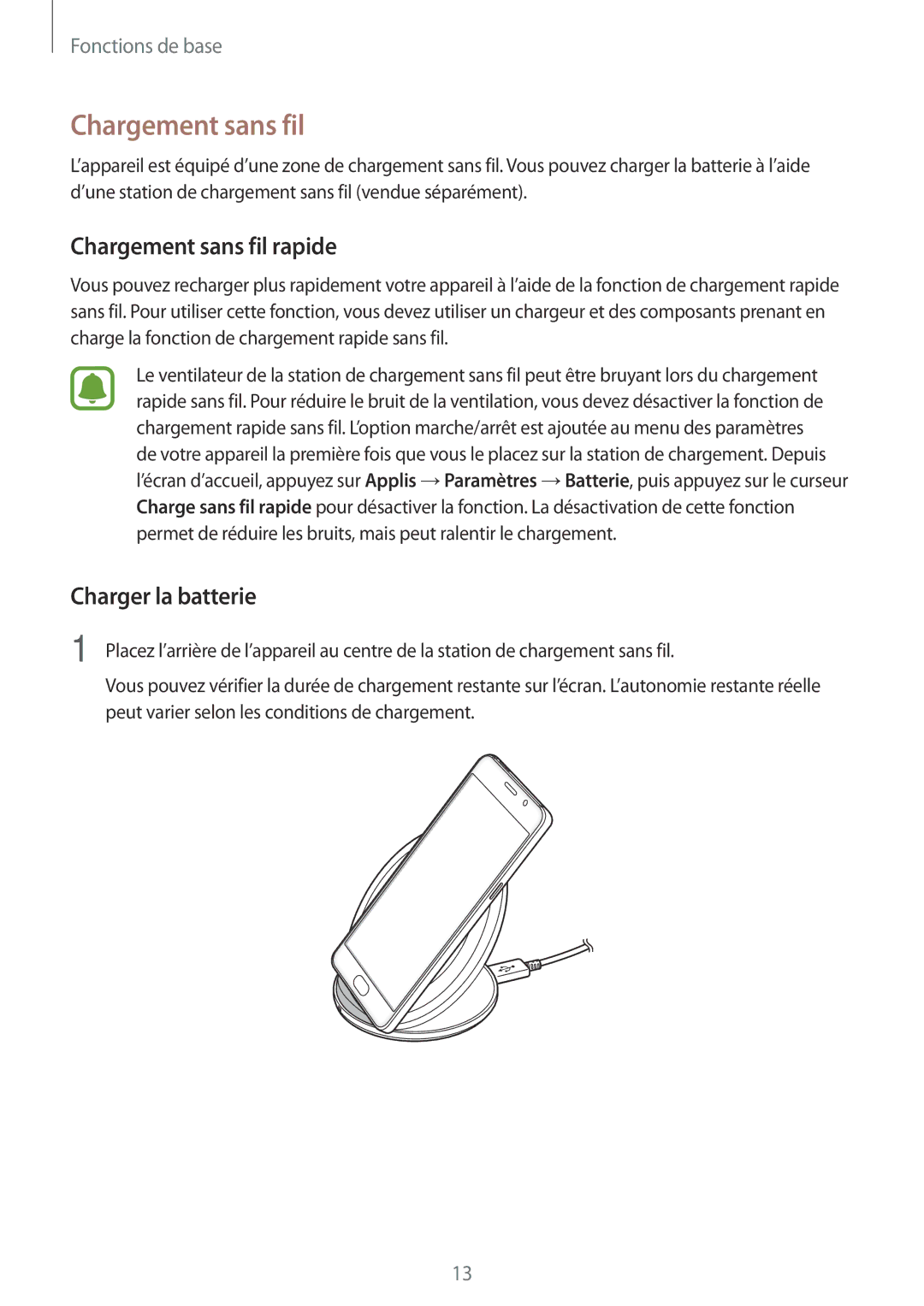 Samsung SM-G930FEDAXEF, SM-G930FZWAXEF, SM-G930FZDAXEF, SM-G930FZKAXEF Chargement sans fil rapide, Charger la batterie 