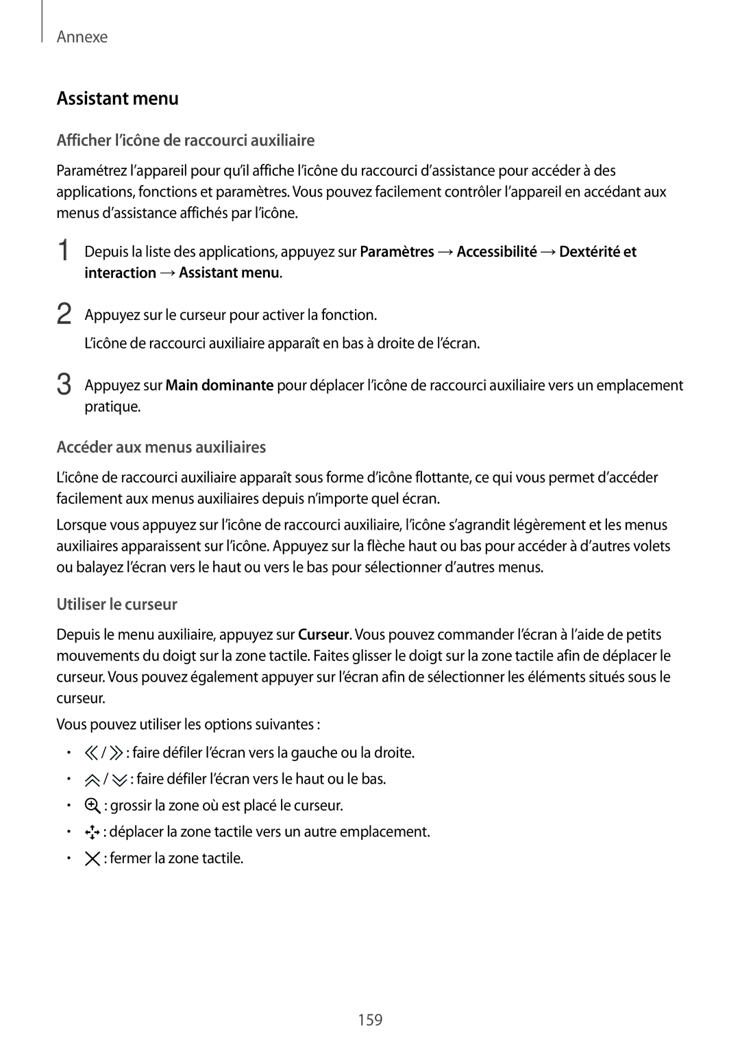 Samsung SM-G930FZSAXEF, SM-G930FZWAXEF, SM-G930FZDAXEF manual Assistant menu, Afficher l’icône de raccourci auxiliaire 