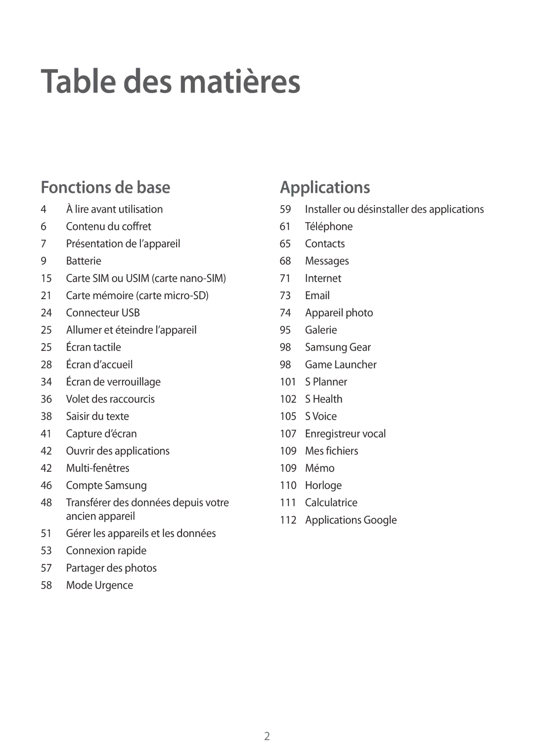 Samsung SM-G930FZKAXEF, SM-G930FZWAXEF, SM-G930FZDAXEF, SM-G930FEDAXEF, SM-G930FZSAXEF manual Table des matières 