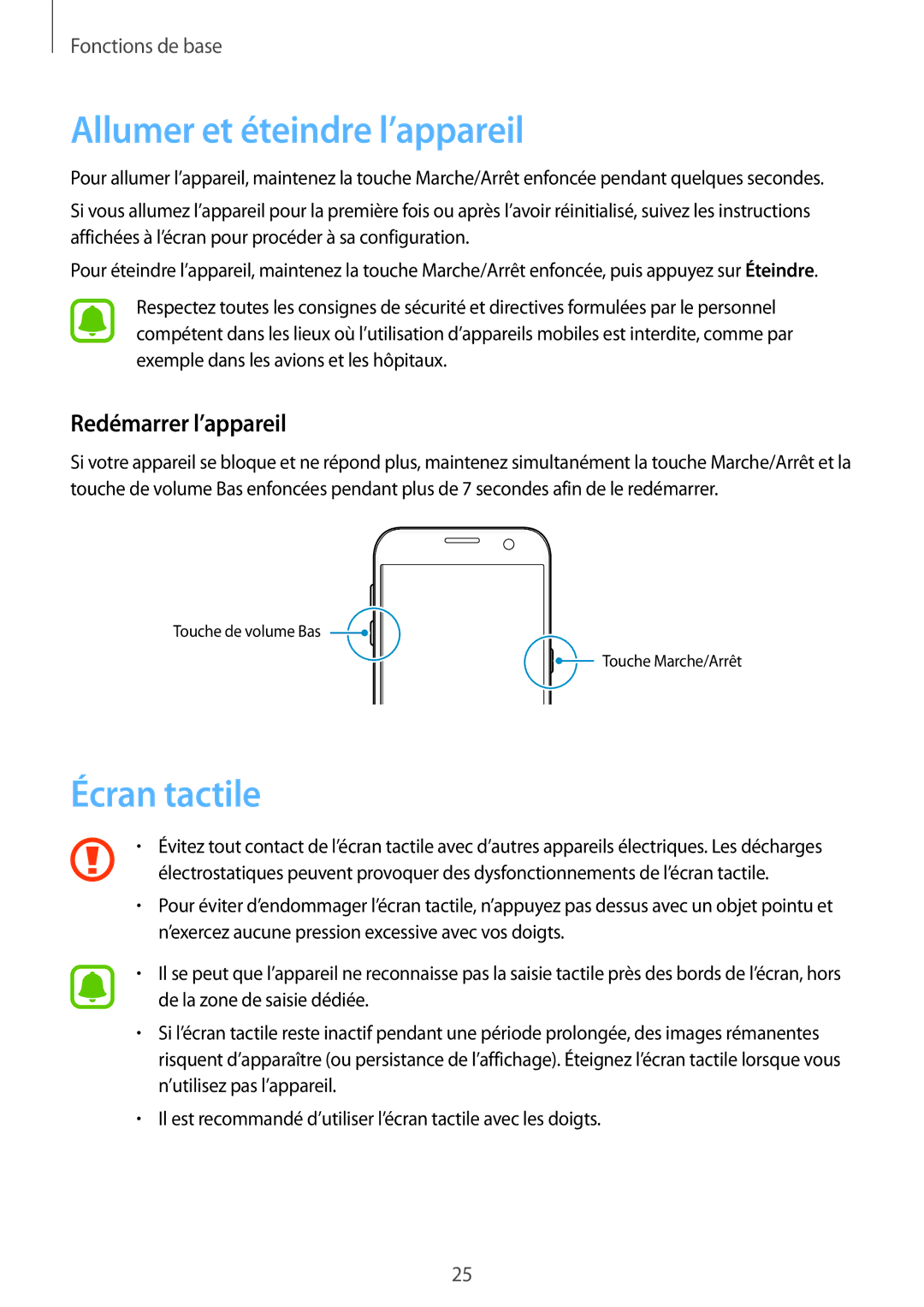 Samsung SM-G930FZWAXEF, SM-G930FZDAXEF, SM-G930FZKAXEF Allumer et éteindre l’appareil, Écran tactile, Redémarrer l’appareil 