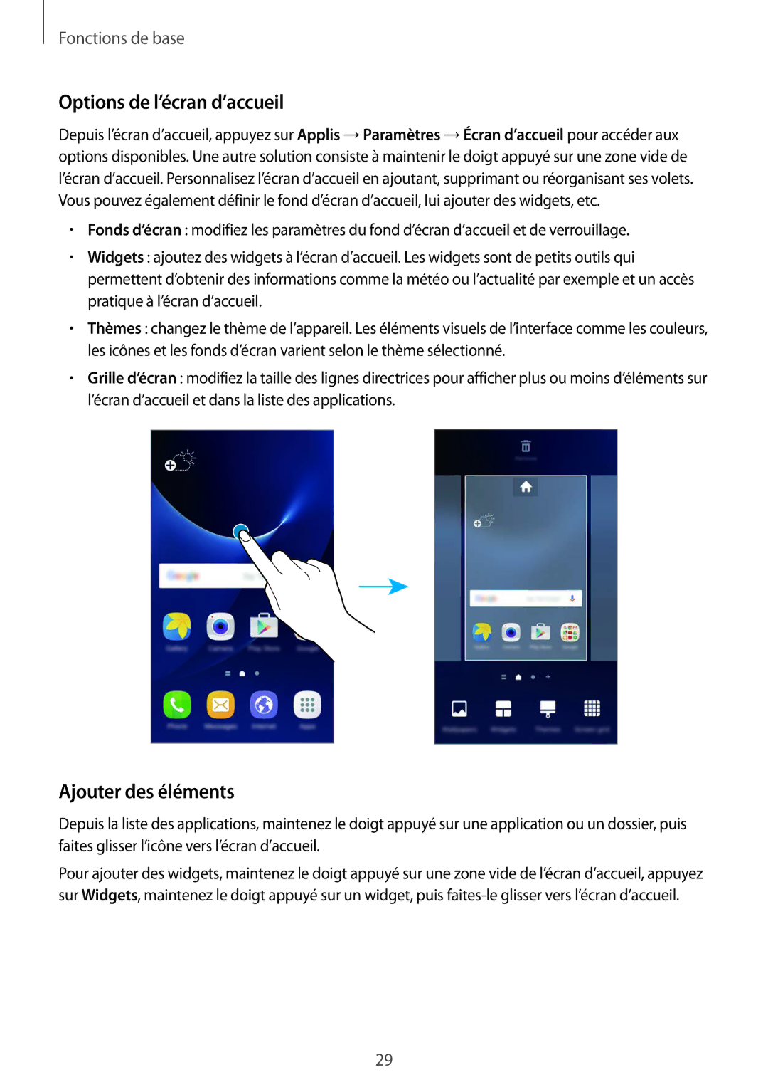 Samsung SM-G930FZSAXEF, SM-G930FZWAXEF, SM-G930FZDAXEF, SM-G930FZKAXEF Options de l’écran d’accueil, Ajouter des éléments 