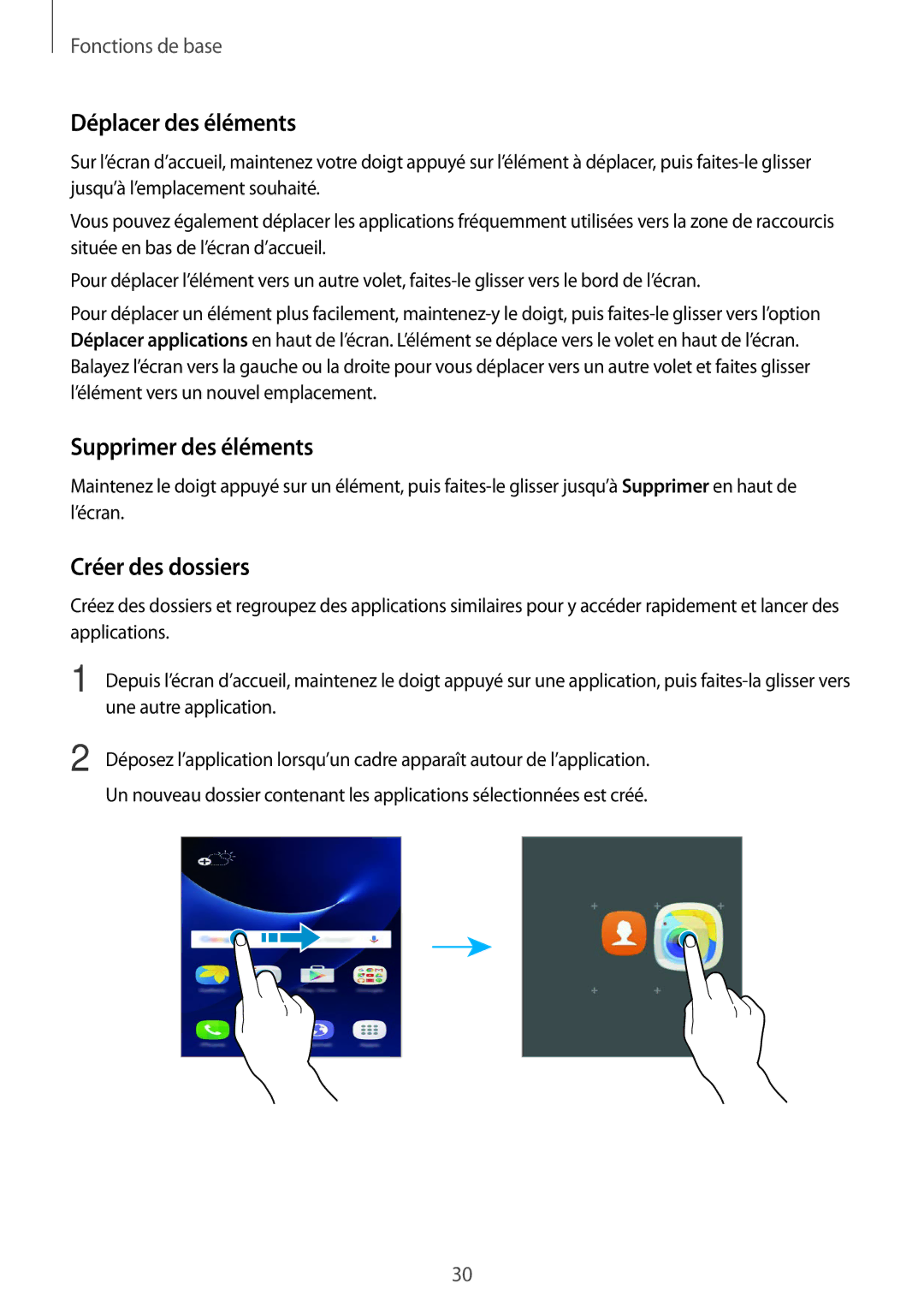 Samsung SM-G930FZWAXEF, SM-G930FZDAXEF, SM-G930FZKAXEF Déplacer des éléments, Supprimer des éléments, Créer des dossiers 