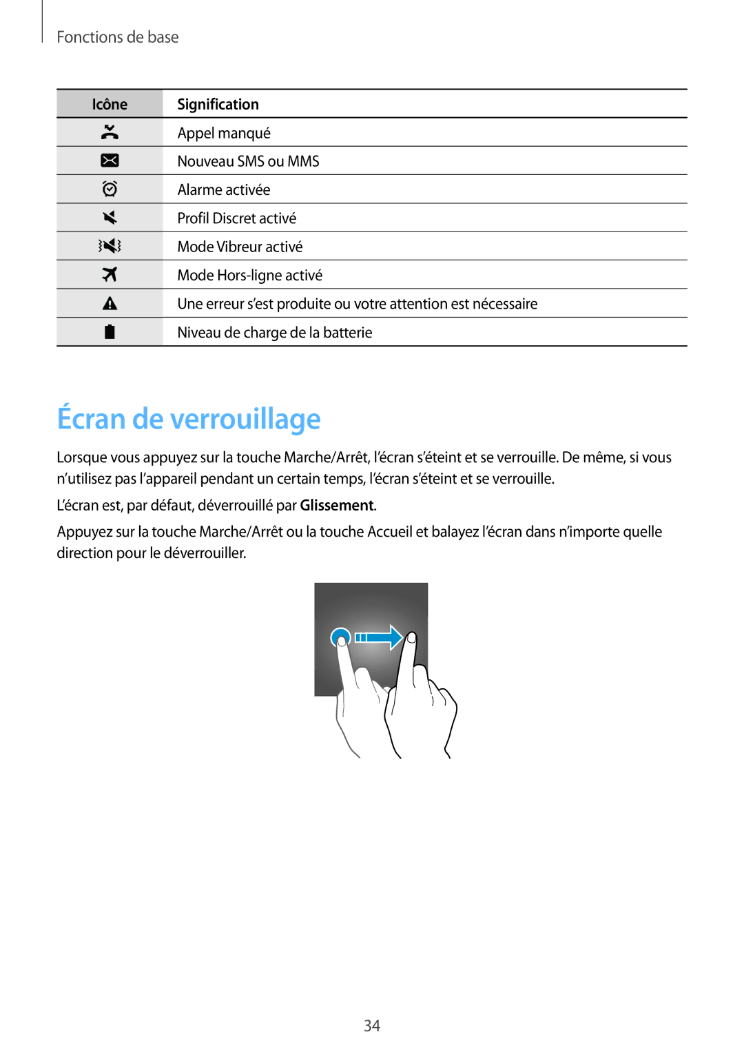 Samsung SM-G930FZSAXEF, SM-G930FZWAXEF, SM-G930FZDAXEF, SM-G930FZKAXEF, SM-G930FEDAXEF manual Écran de verrouillage 