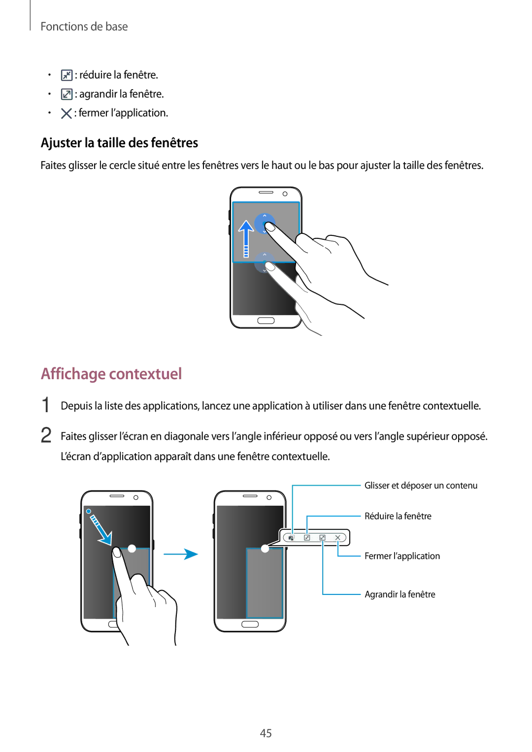 Samsung SM-G930FZWAXEF, SM-G930FZDAXEF, SM-G930FZKAXEF, SM-G930FEDAXEF Affichage contextuel, Ajuster la taille des fenêtres 