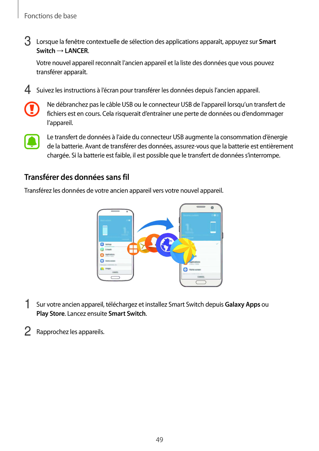 Samsung SM-G930FZSAXEF, SM-G930FZWAXEF, SM-G930FZDAXEF, SM-G930FZKAXEF, SM-G930FEDAXEF manual Transférer des données sans fil 