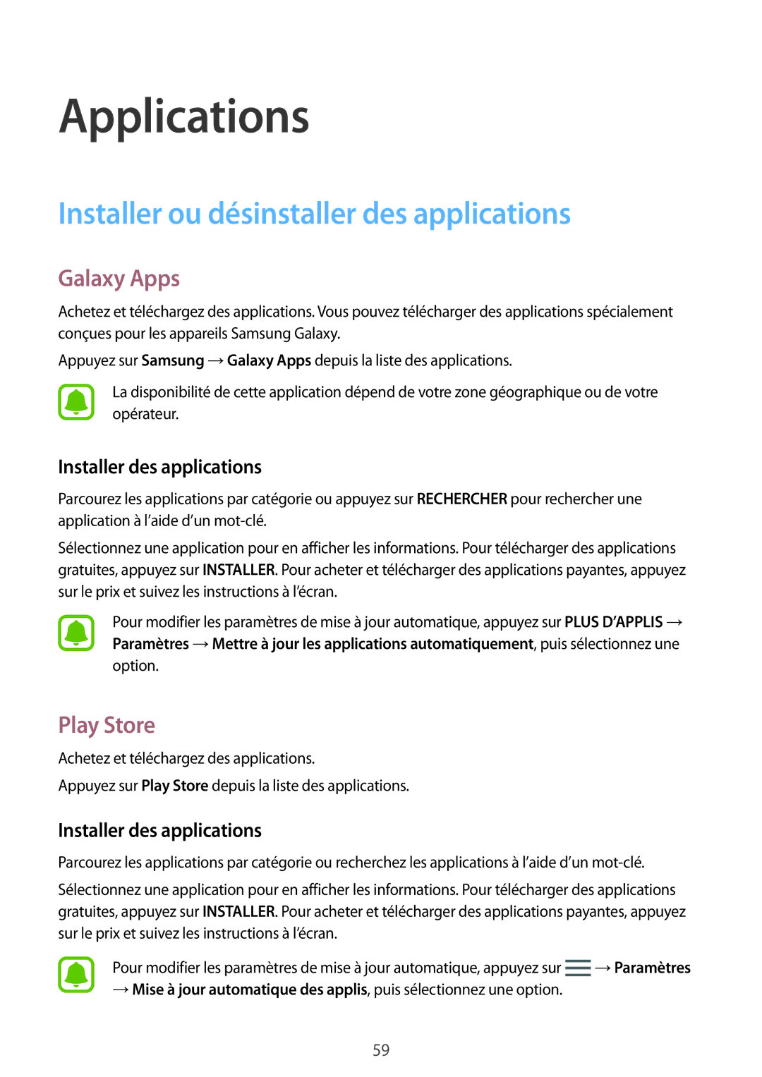 Samsung SM-G930FZSAXEF Installer ou désinstaller des applications, Galaxy Apps, Play Store, Installer des applications 