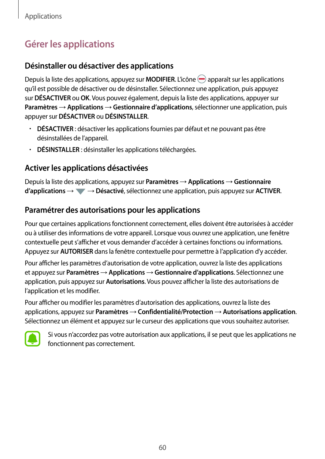 Samsung SM-G930FZWAXEF, SM-G930FZDAXEF, SM-G930FZKAXEF Gérer les applications, Désinstaller ou désactiver des applications 