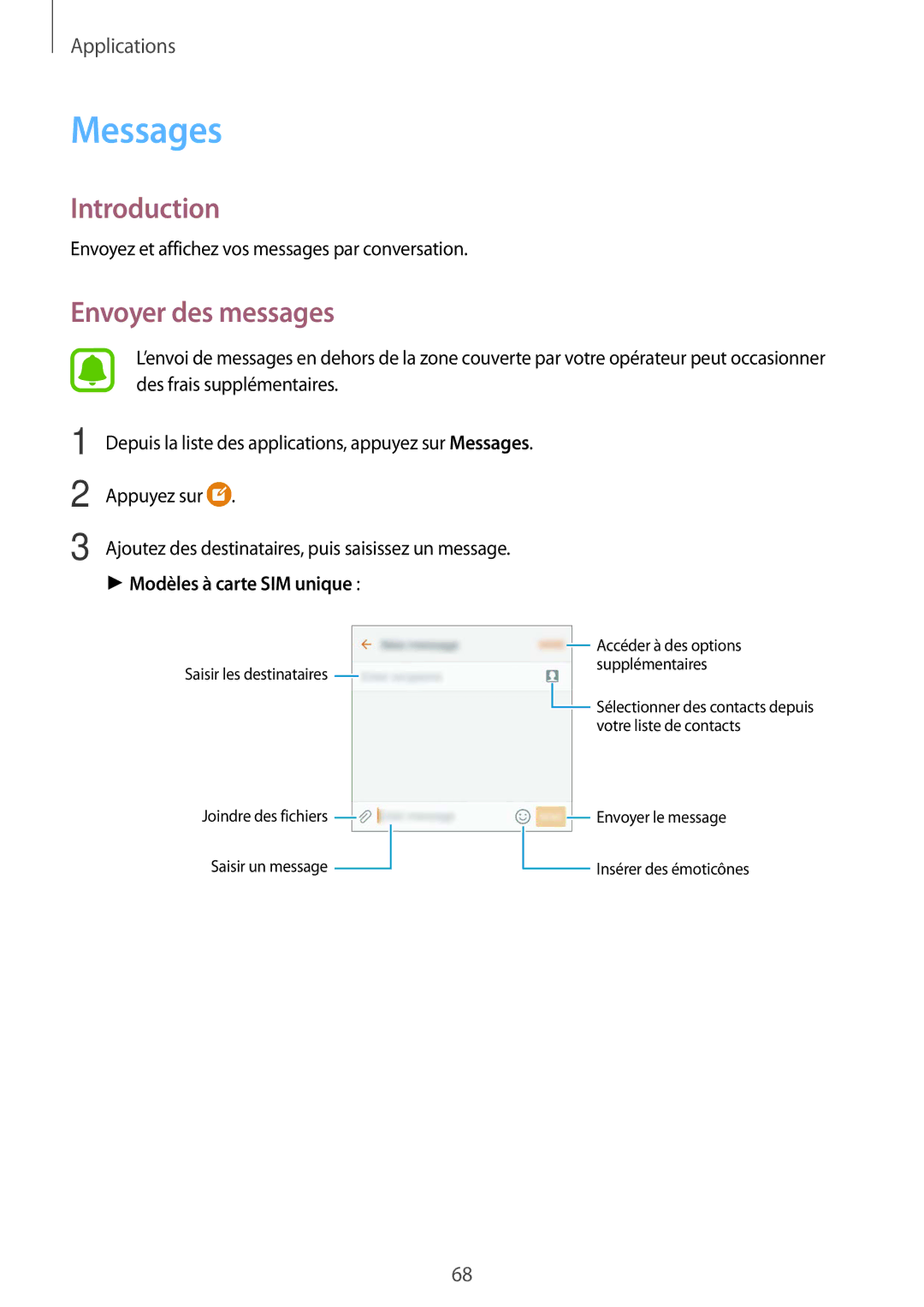 Samsung SM-G930FEDAXEF, SM-G930FZWAXEF, SM-G930FZDAXEF, SM-G930FZKAXEF, SM-G930FZSAXEF manual Messages, Envoyer des messages 