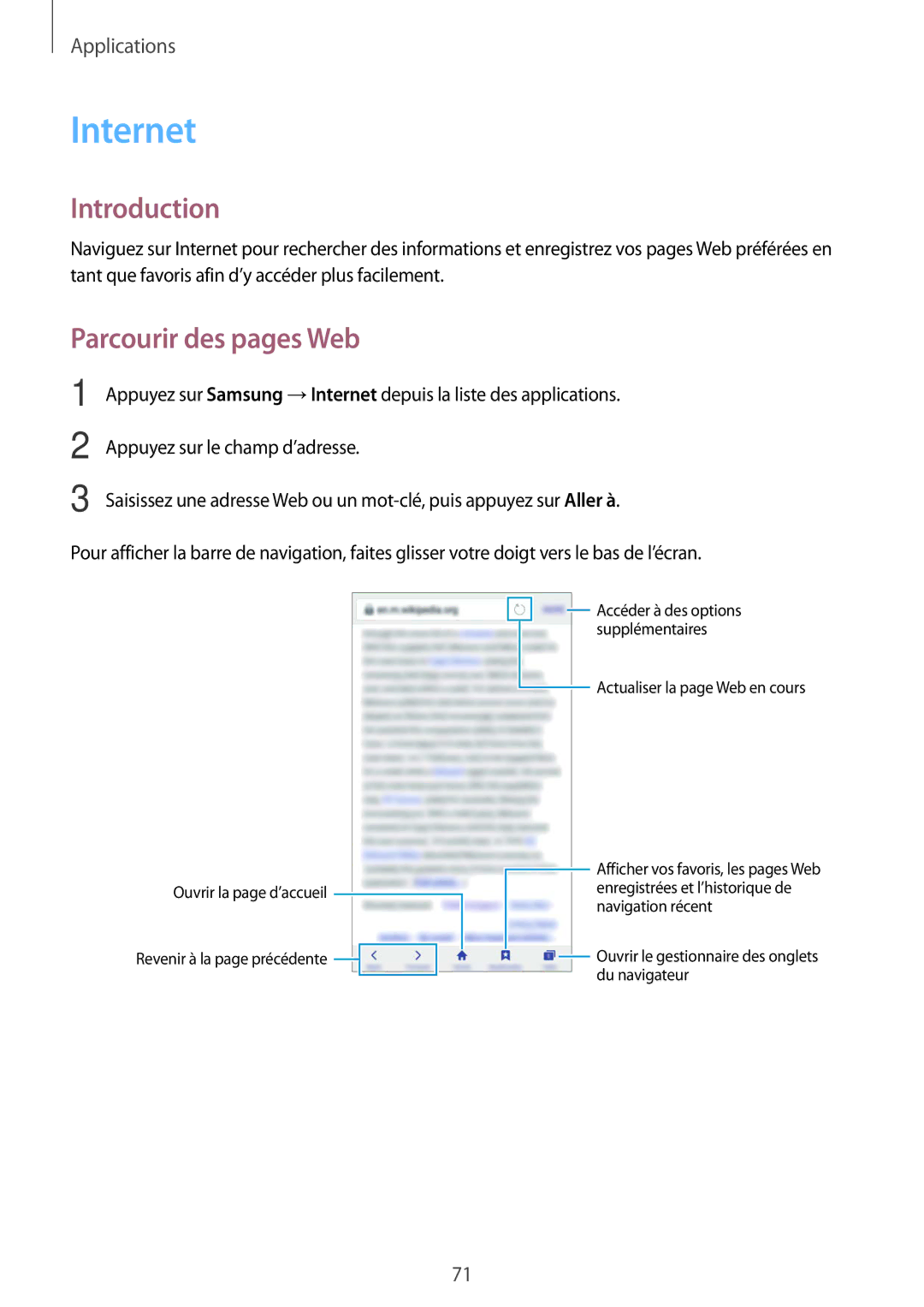 Samsung SM-G930FZDAXEF, SM-G930FZWAXEF, SM-G930FZKAXEF, SM-G930FEDAXEF, SM-G930FZSAXEF manual Internet, Parcourir des pages Web 