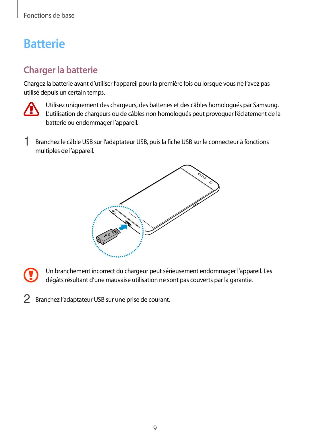 Samsung SM-G930FZSAXEF, SM-G930FZWAXEF, SM-G930FZDAXEF, SM-G930FZKAXEF, SM-G930FEDAXEF manual Batterie, Charger la batterie 