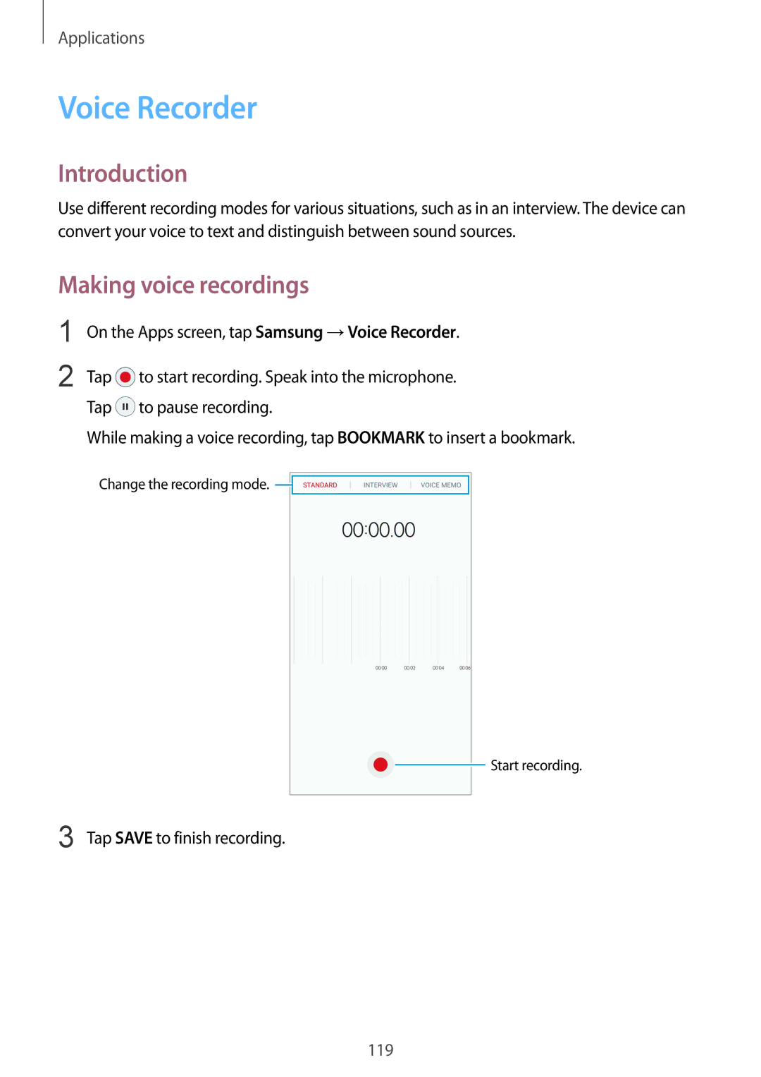 Samsung SM-G935FZKANEE, SM-G935FEDADBT, SM-G935FZKZDBT, SM-G935FZSADBT manual Voice Recorder, Making voice recordings 