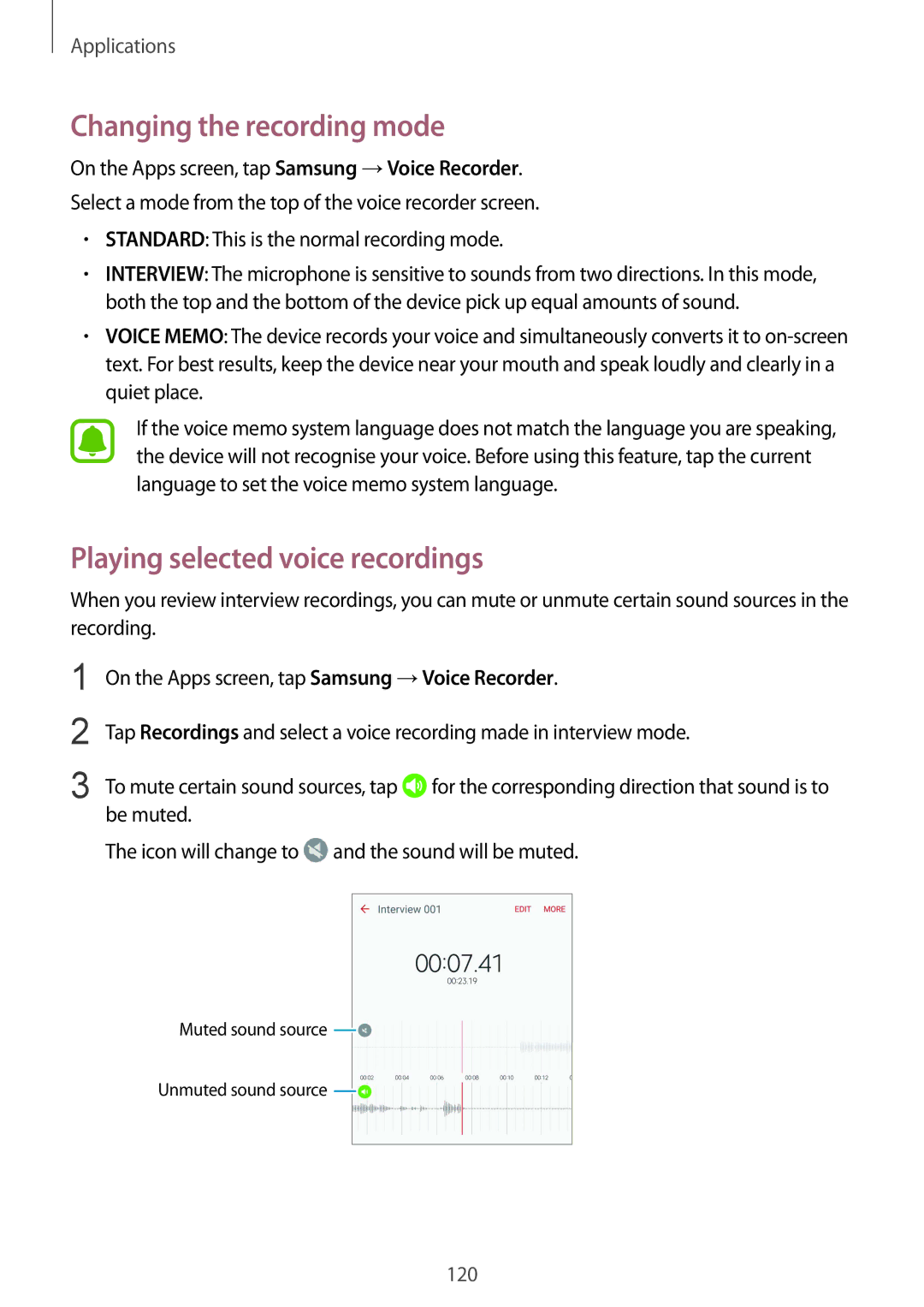 Samsung SM-G935FZSANEE, SM-G935FEDADBT, SM-G935FZKZDBT manual Changing the recording mode, Playing selected voice recordings 