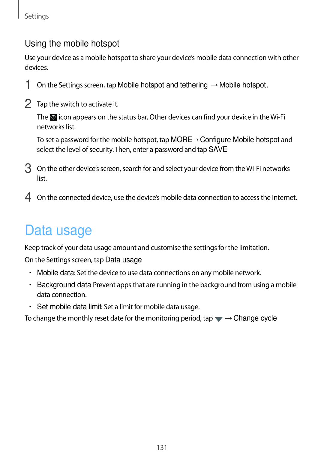 Samsung SM-G935FZSUSER, SM-G935FEDADBT, SM-G935FZKZDBT, SM-G935FZSADBT, SM-G935FZKADBT Data usage, Using the mobile hotspot 