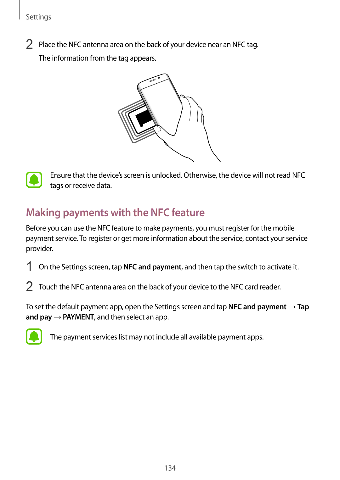 Samsung SM-G935FZSADBT, SM-G935FEDADBT, SM-G935FZKZDBT, SM-G935FZKADBT, SM-G935FZWADBT Making payments with the NFC feature 