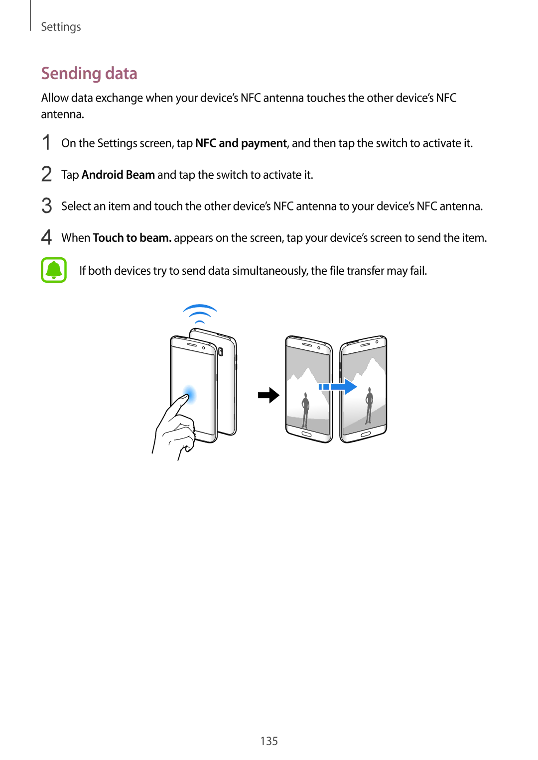 Samsung SM-G935FZKADBT, SM-G935FEDADBT, SM-G935FZKZDBT Sending data, Tap Android Beam and tap the switch to activate it 