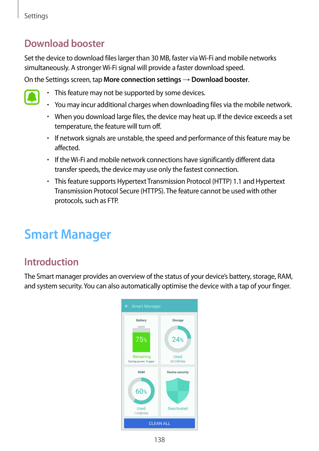 Samsung SM-G935FZDAXEF, SM-G935FEDADBT, SM-G935FZKZDBT, SM-G935FZSADBT, SM-G935FZKADBT manual Smart Manager, Download booster 