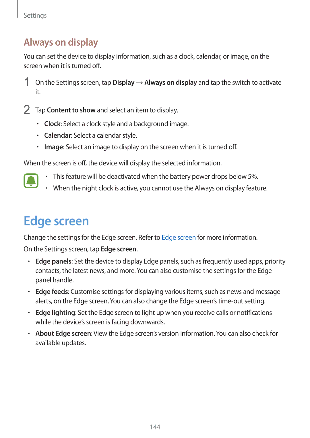 Samsung SM-G935FZSAITV, SM-G935FEDADBT, SM-G935FZKZDBT, SM-G935FZSADBT, SM-G935FZKADBT manual Edge screen, Always on display 