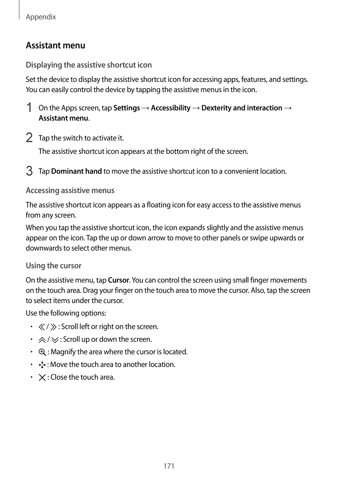 Samsung SM-G935FZDADHR, SM-G935FEDADBT, SM-G935FZKZDBT manual Assistant menu, Displaying the assistive shortcut icon 